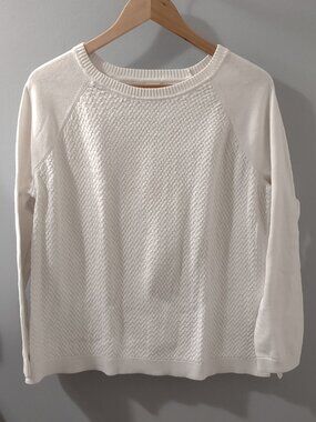 Sonoma Life + Style Basket Weave White Pullover Sweater Size XL Cotton Nylon